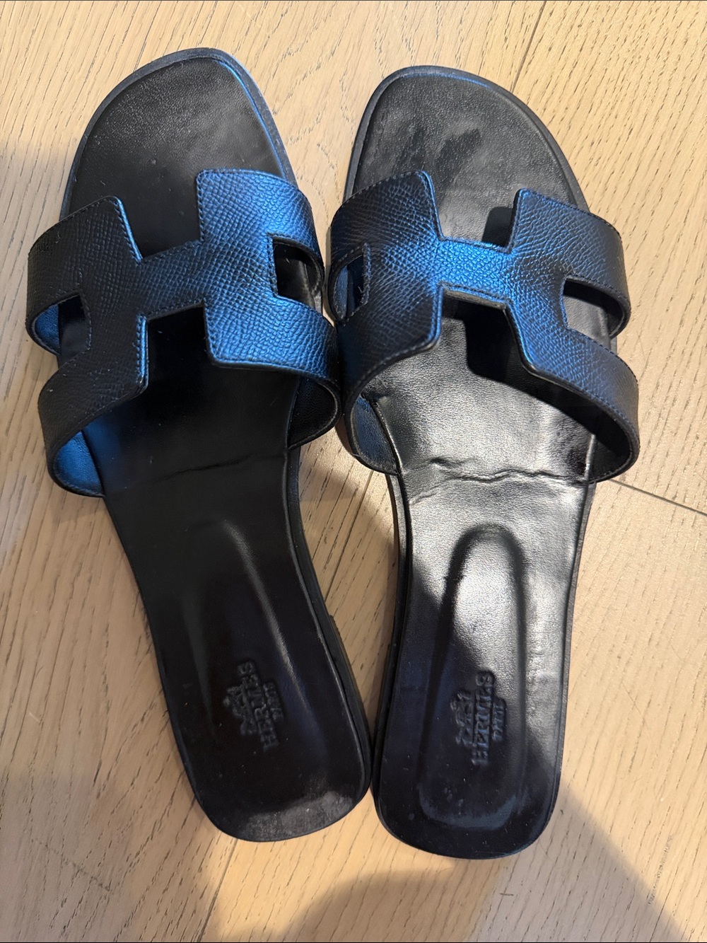 Hermes Black Oran Slide Sandals